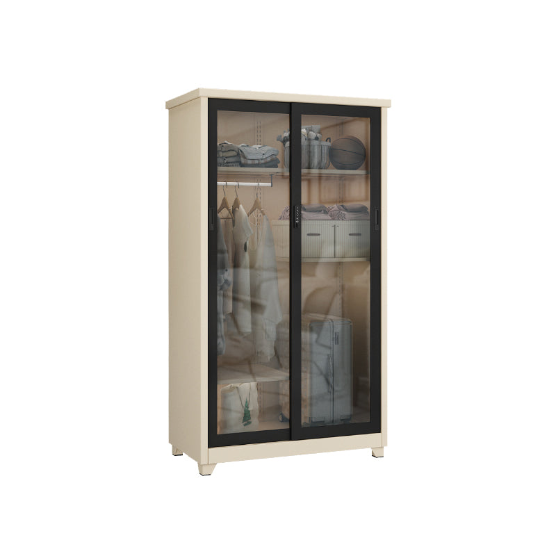 Contemporary Style 1-Door Wardrobe Glass Wardrobe Closet with Shelves
