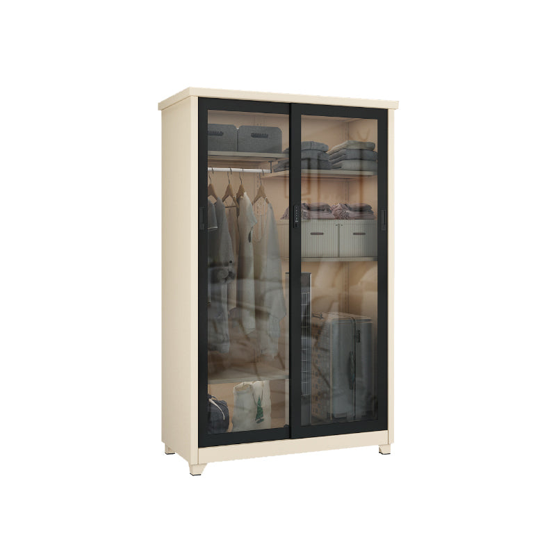 Contemporary Style 1-Door Wardrobe Glass Wardrobe Closet with Shelves