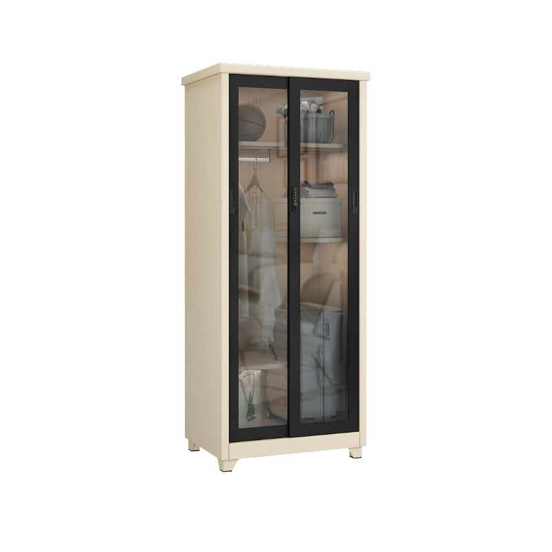 Contemporary Style 1-Door Wardrobe Glass Wardrobe Closet with Shelves