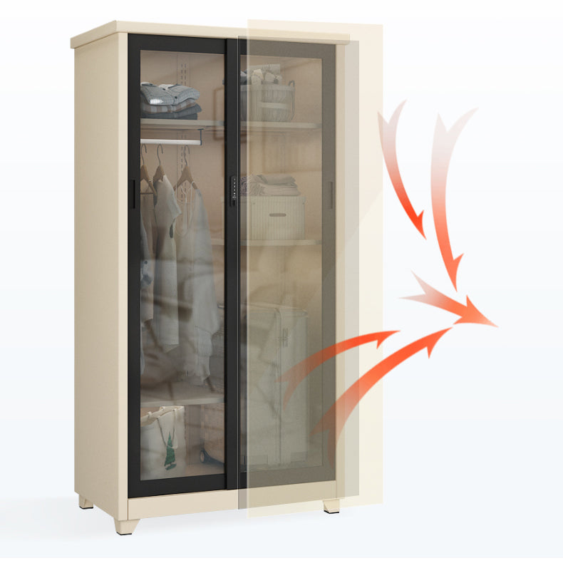 Contemporary Style 1-Door Wardrobe Glass Wardrobe Closet with Shelves