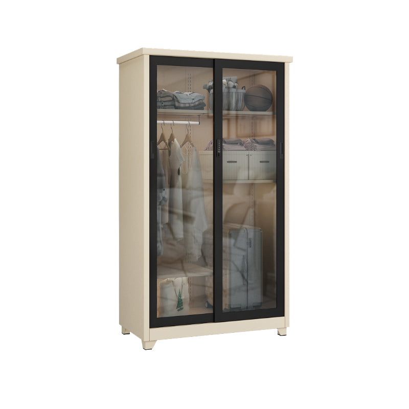 Contemporary Style 1-Door Wardrobe Glass Wardrobe Closet with Shelves