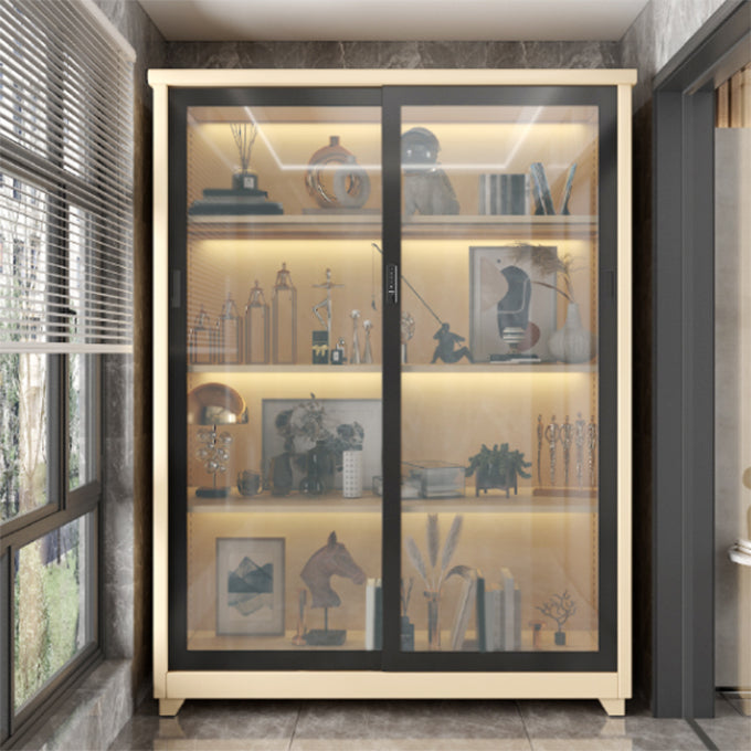 Contemporary Style 1-Door Wardrobe Glass Wardrobe Closet with Shelves