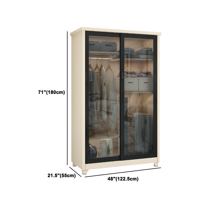 Contemporary Style 1-Door Wardrobe Glass Wardrobe Closet with Shelves