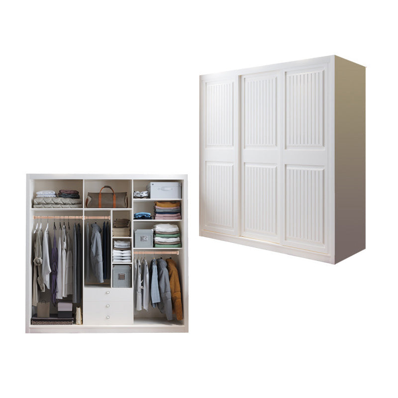 Modern White Wardrobe Armoire Engineered Wood Wardrobe Cabinet with Drawers