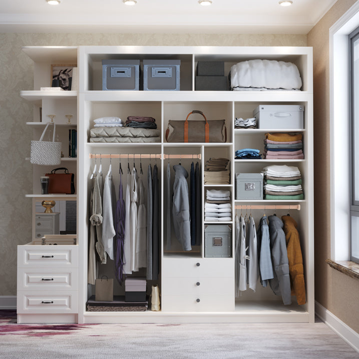 Modern White Wardrobe Armoire Engineered Wood Wardrobe Cabinet with Drawers