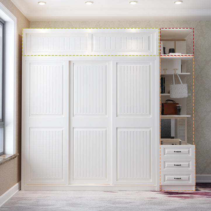 Modern White Wardrobe Armoire Engineered Wood Wardrobe Cabinet with Drawers
