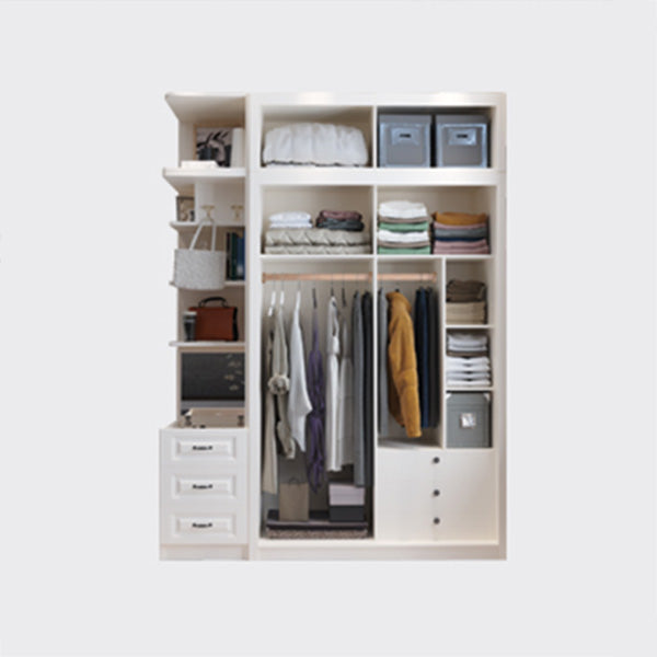 Modern White Wardrobe Armoire Engineered Wood Wardrobe Cabinet with Drawers