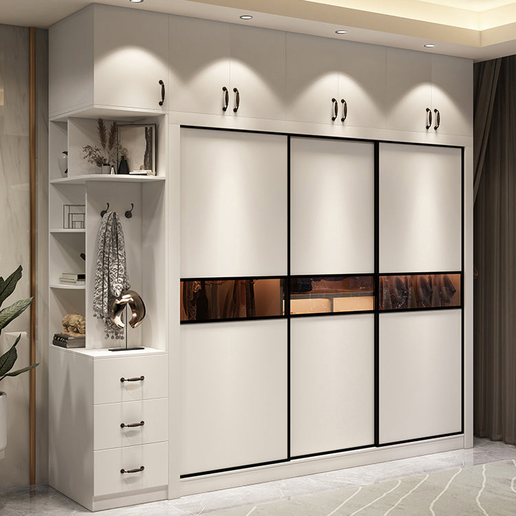 Engineered Wood Wardrobe Cabinet White Modern Wardrobe with Drawer