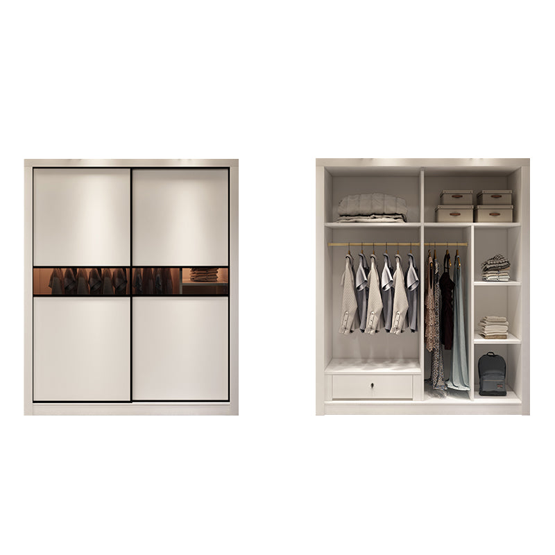 Engineered Wood Wardrobe Cabinet White Modern Wardrobe with Drawer