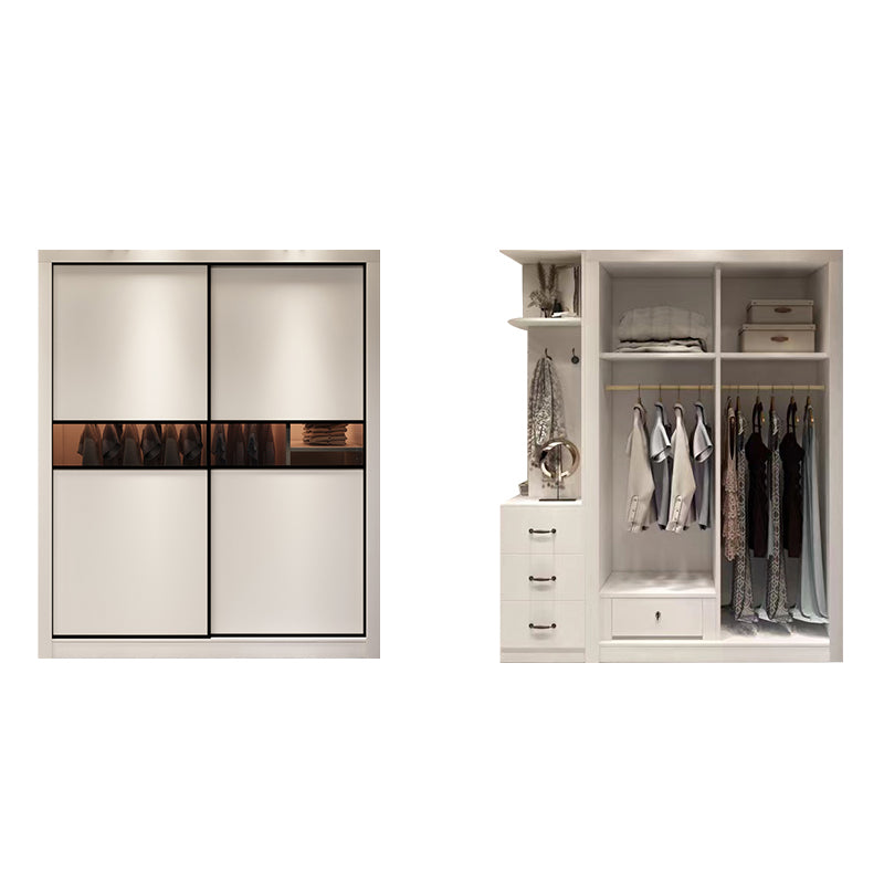 Engineered Wood Wardrobe Cabinet White Modern Wardrobe with Drawer