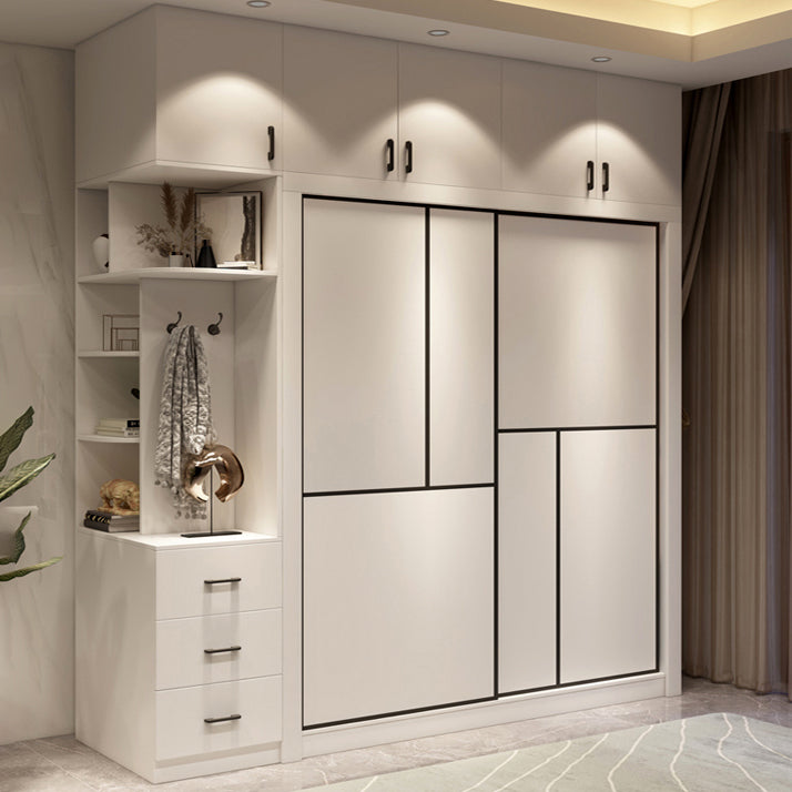 Engineered Wood Wardrobe Cabinet White Modern Wardrobe with Drawer