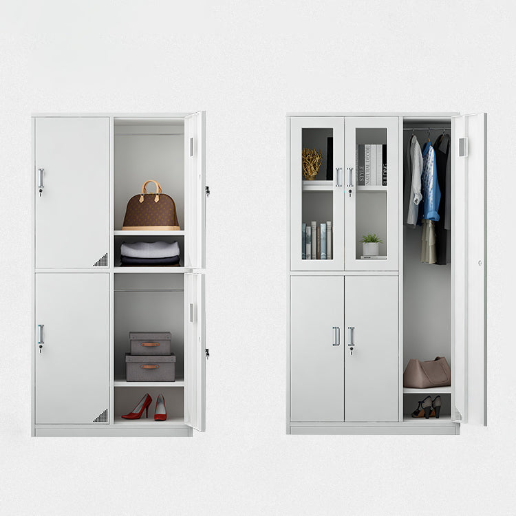 Modern Style Hinged Door Wardrobe for Home Grey Metal Cabinet