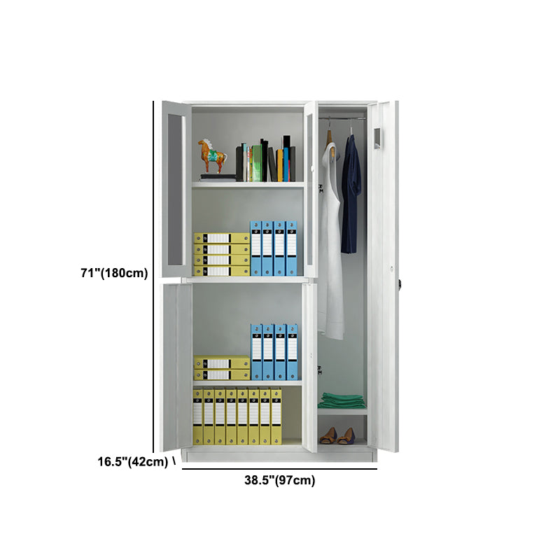 Modern Style Hinged Door Wardrobe for Home Grey Metal Cabinet