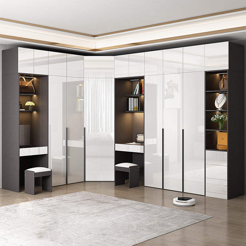 Mirrored Finish Wardrobe Cabinet Engineered Wood Wardrobe with Drawer