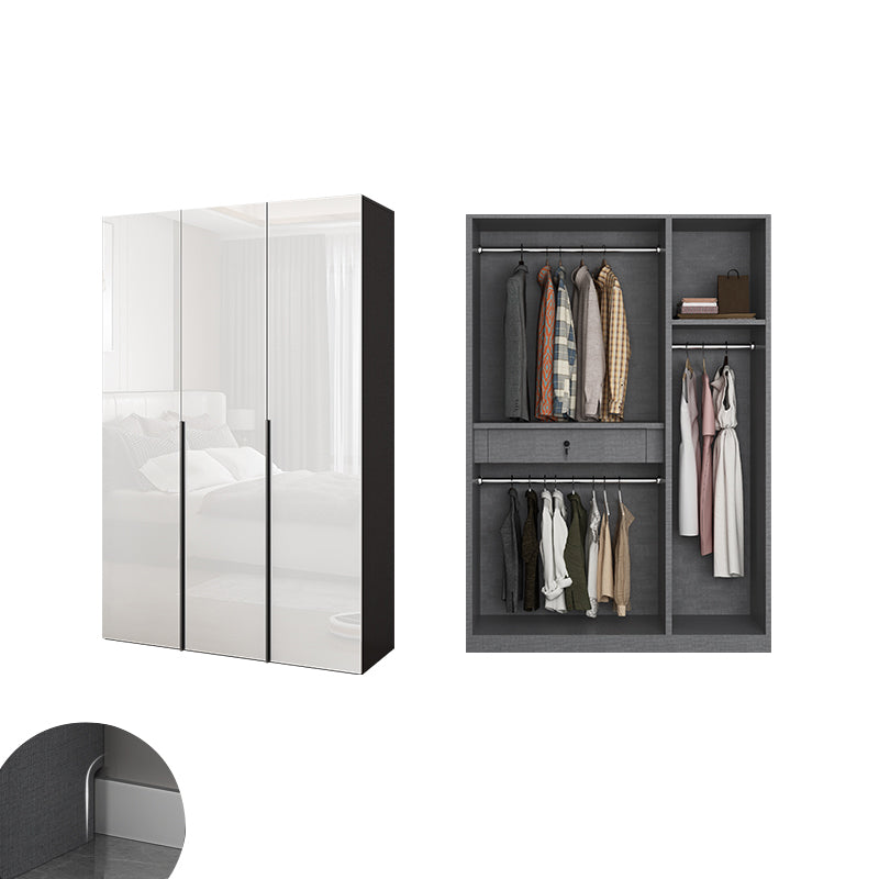Mirrored Finish Wardrobe Cabinet Engineered Wood Wardrobe with Drawer