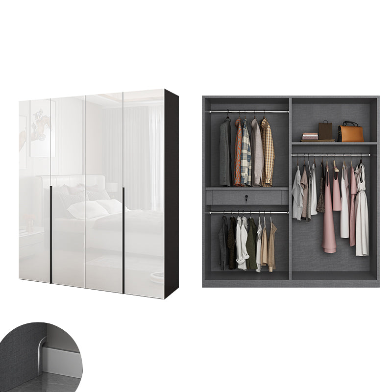 Mirrored Finish Wardrobe Cabinet Engineered Wood Wardrobe with Drawer