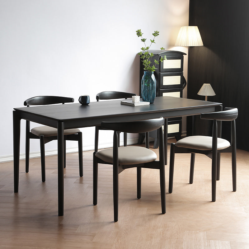 Modern Black Dining Set 1/2/5 Pieces Rectangle Indoor Wood Legs Dinette Set