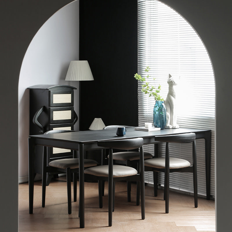 Modern Black Dining Set 1/2/5 Pieces Rectangle Indoor Wood Legs Dinette Set