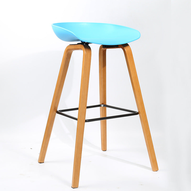 Scandinavian Bucket Stool Plastic Bar Stool with Solid Wood Legs