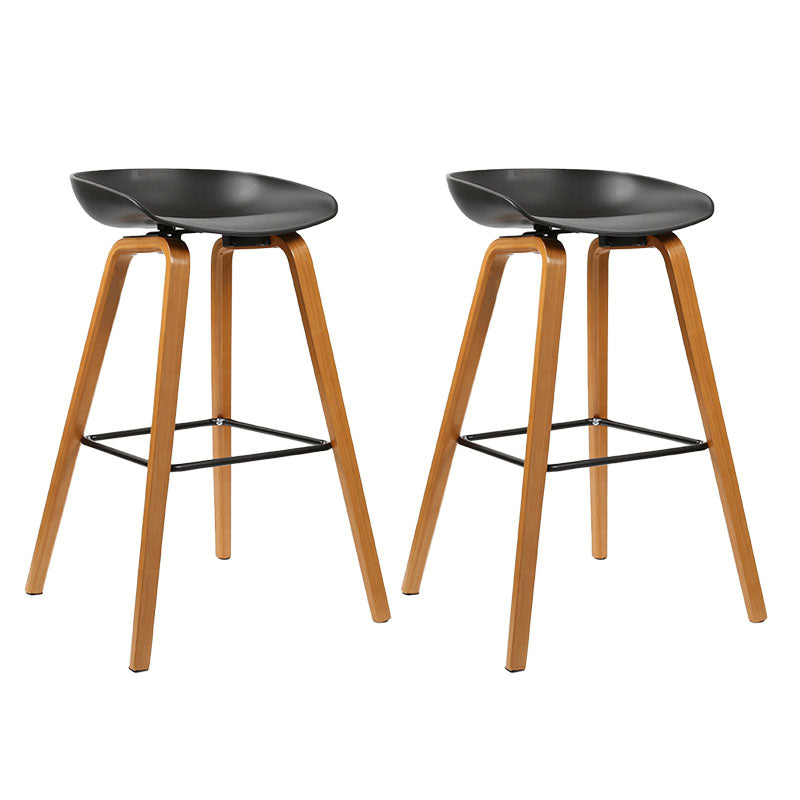 Scandinavian Bucket Stool Plastic Bar Stool with Solid Wood Legs