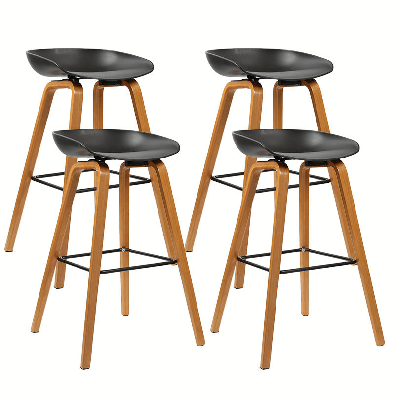 Scandinavian Bucket Stool Plastic Bar Stool with Solid Wood Legs