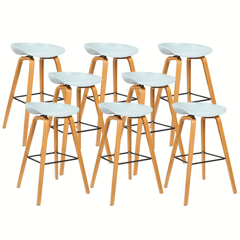 Scandinavian Bucket Stool Plastic Bar Stool with Solid Wood Legs