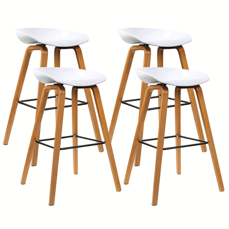 Scandinavian Bucket Stool Plastic Bar Stool with Solid Wood Legs