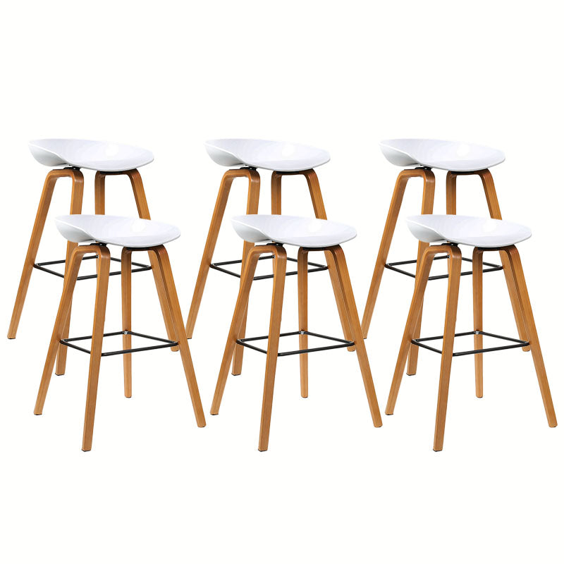 Scandinavian Bucket Stool Plastic Bar Stool with Solid Wood Legs