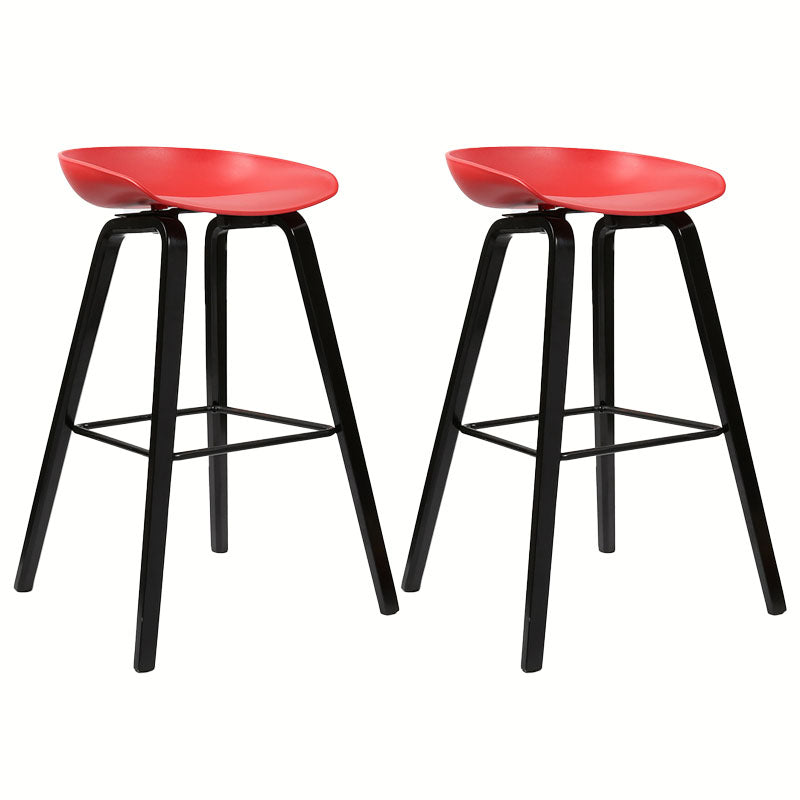 Scandinavian Bucket Stool Plastic Bar Stool with Solid Wood Legs