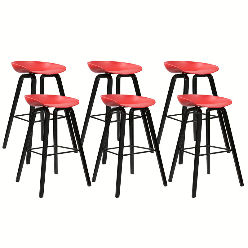 Scandinavian Bucket Stool Plastic Bar Stool with Solid Wood Legs