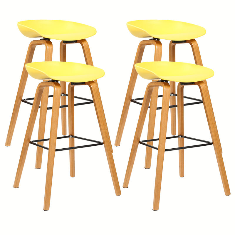 Scandinavian Bucket Stool Plastic Bar Stool with Solid Wood Legs