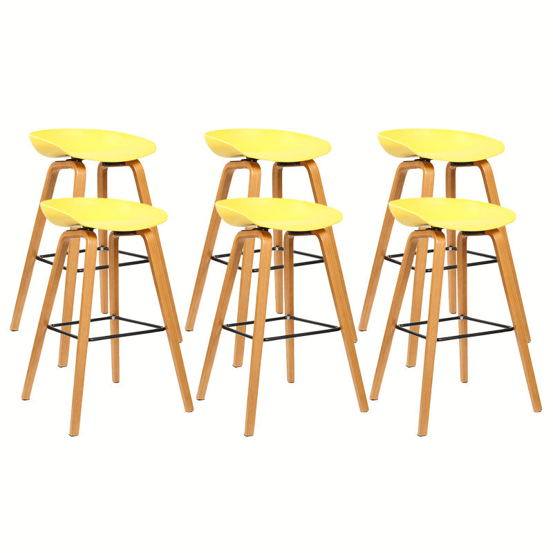 Scandinavian Bucket Stool Plastic Bar Stool with Solid Wood Legs