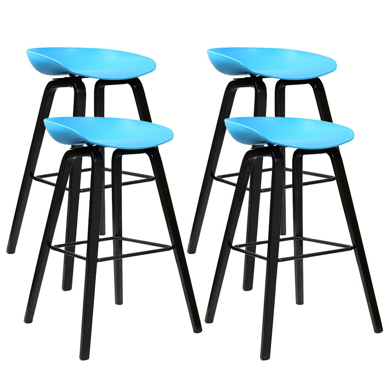 Scandinavian Bucket Stool Plastic Bar Stool with Solid Wood Legs