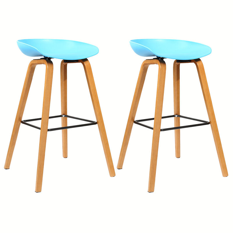 Scandinavian Bucket Stool Plastic Bar Stool with Solid Wood Legs