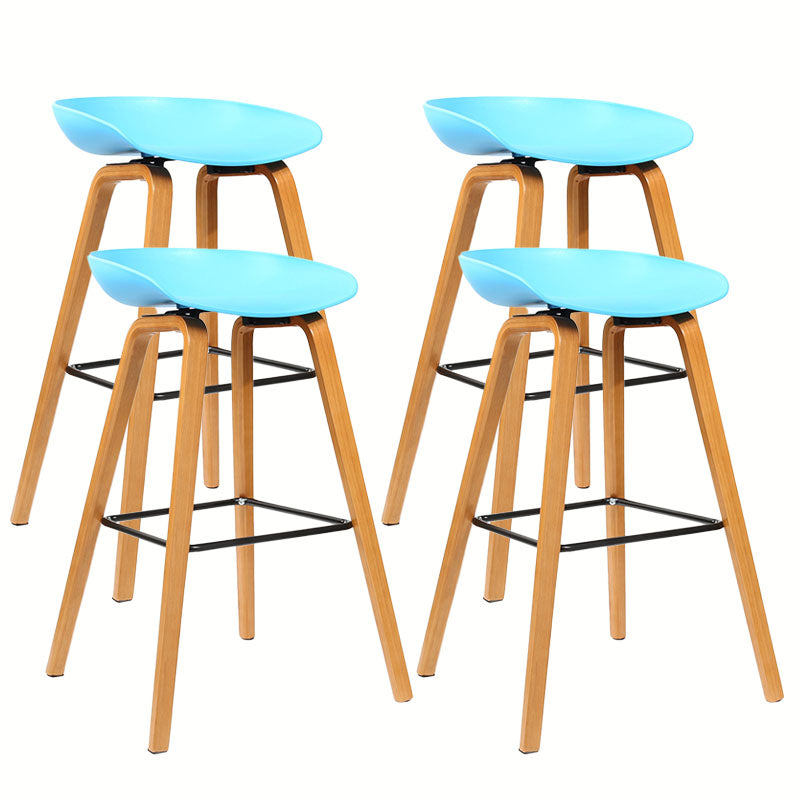 Scandinavian Bucket Stool Plastic Bar Stool with Solid Wood Legs