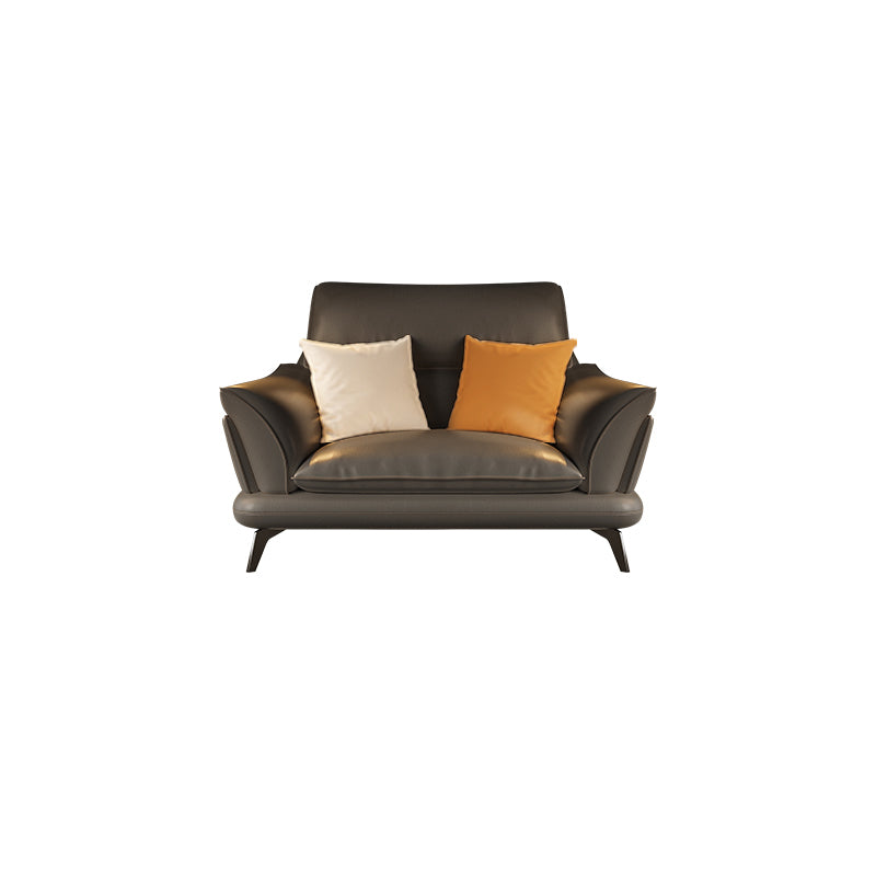 Contemporary Dark Gray Sewn Pillow Back Flared Arm Stationary Sofa