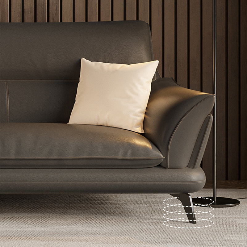 Contemporary Dark Gray Sewn Pillow Back Flared Arm Stationary Sofa