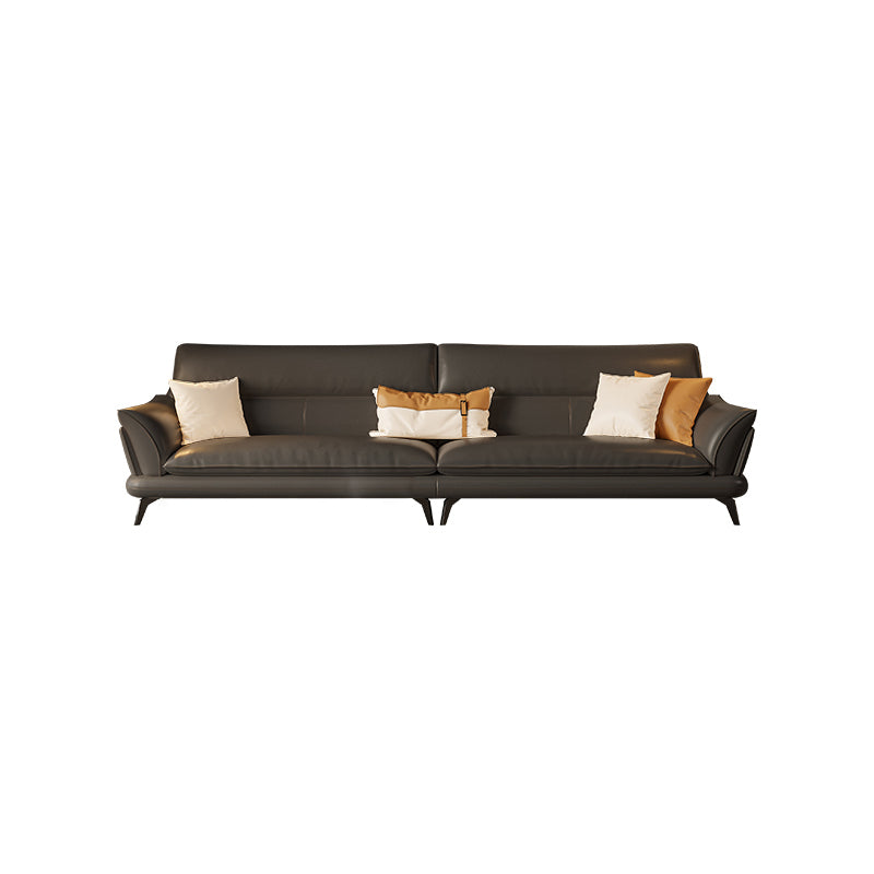Contemporary Dark Gray Sewn Pillow Back Flared Arm Stationary Sofa