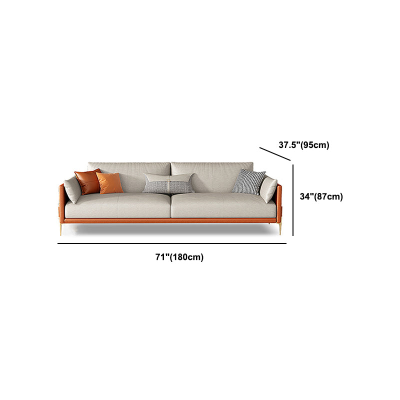 Contemporary Standard Square Arm Leather Settee Couch with Pillows