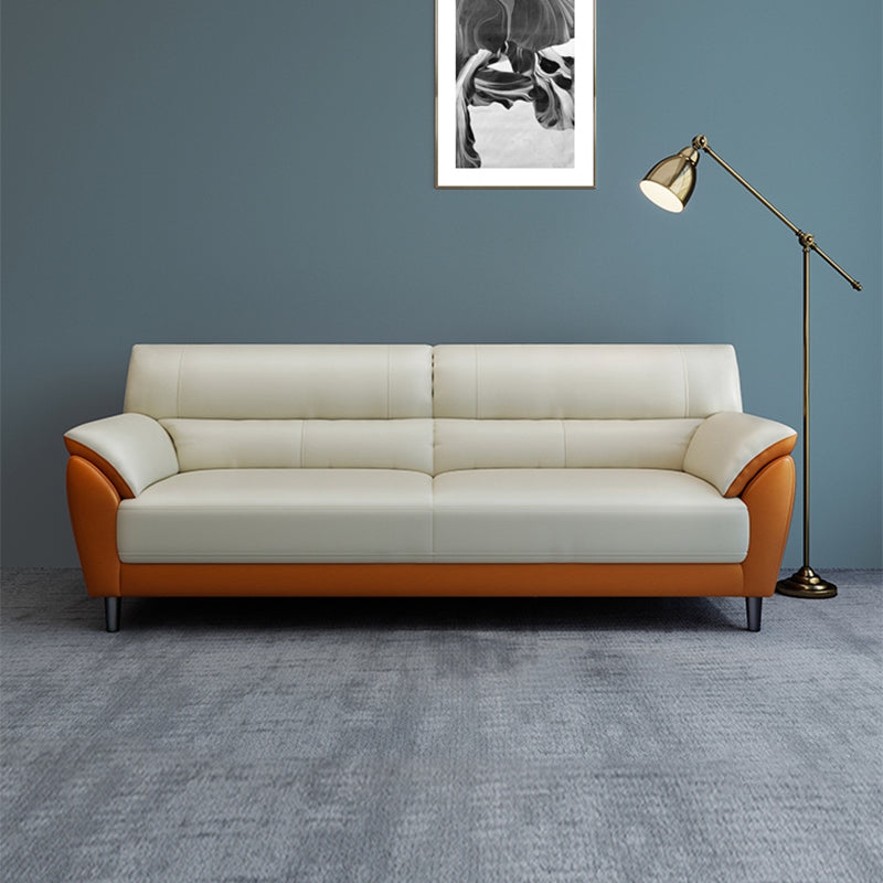 Genuine Leather Stain Resistant Contemporary Settee Couch in Orange and White