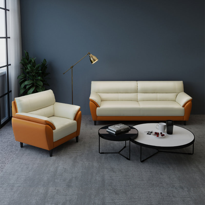 Genuine Leather Stain Resistant Contemporary Settee Couch in Orange and White