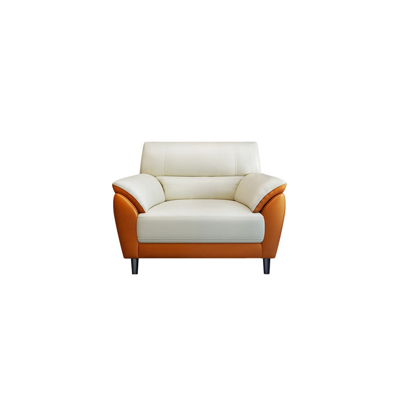 Genuine Leather Stain Resistant Contemporary Settee Couch in Orange and White