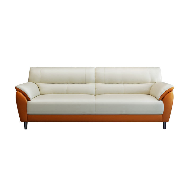 Genuine Leather Stain Resistant Contemporary Settee Couch in Orange and White