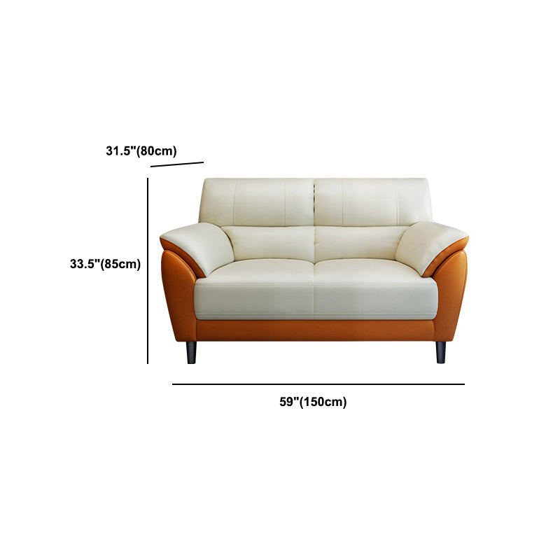 Genuine Leather Stain Resistant Contemporary Settee Couch in Orange and White