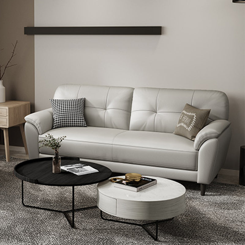 Leather Contemporary Pillow Top Arm Stain Resistant Settee Couch in White