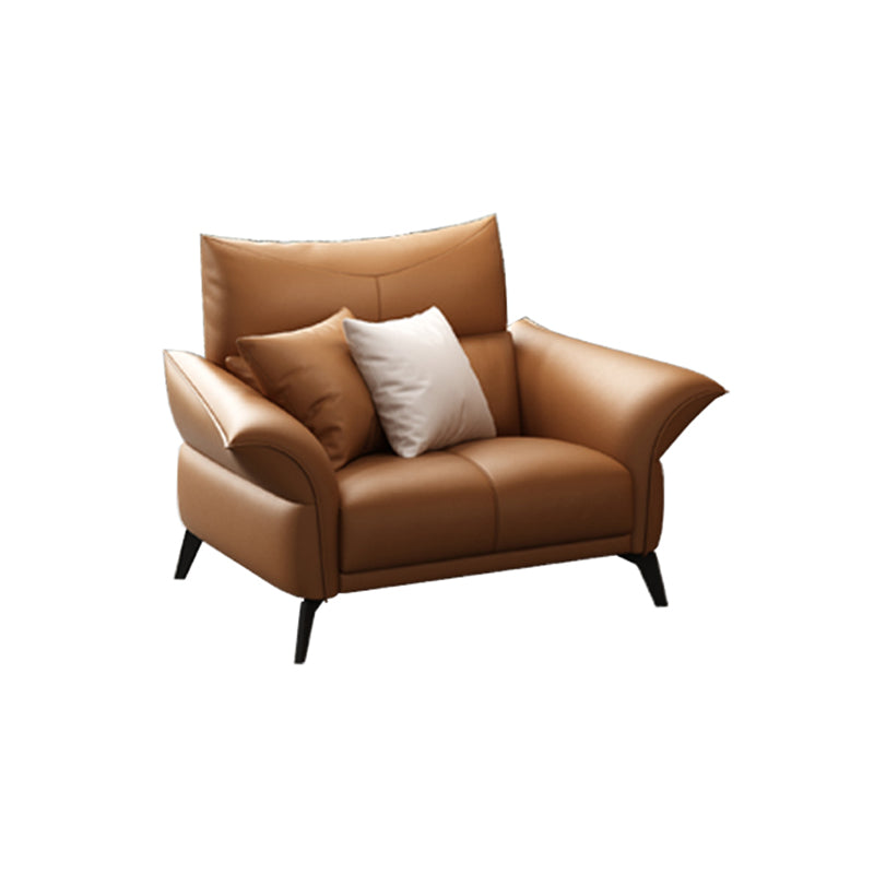 Contemporary Sewn Pillow Back Standard Flared Arm Genuine Leather Sofa