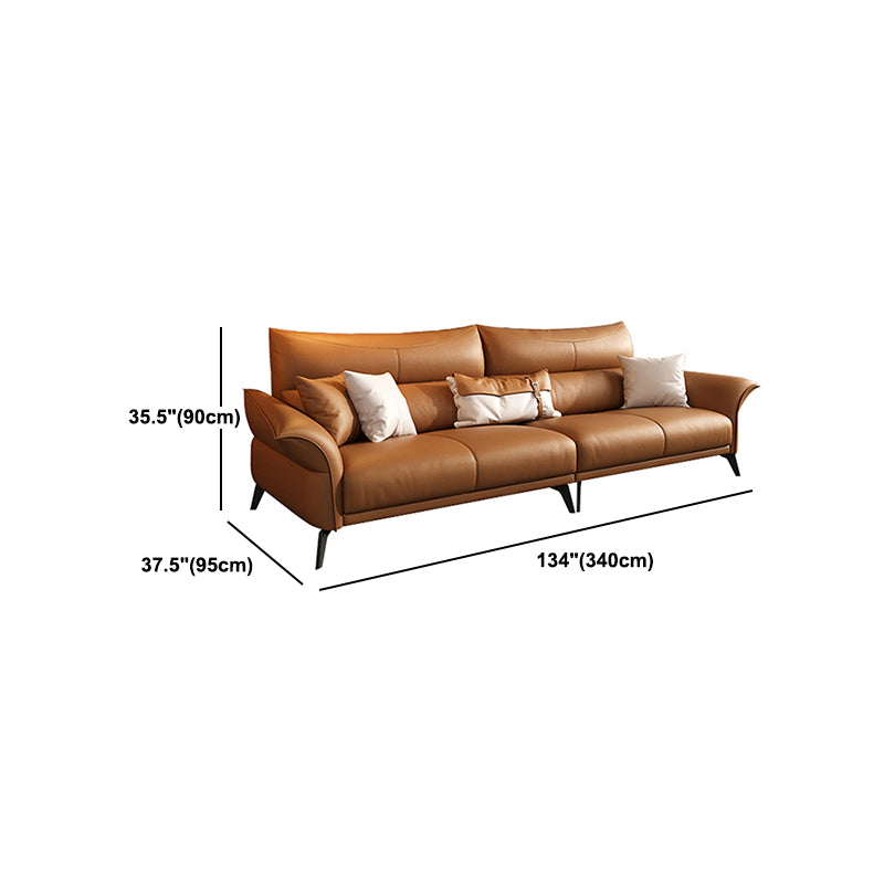 Contemporary Sewn Pillow Back Standard Flared Arm Genuine Leather Sofa