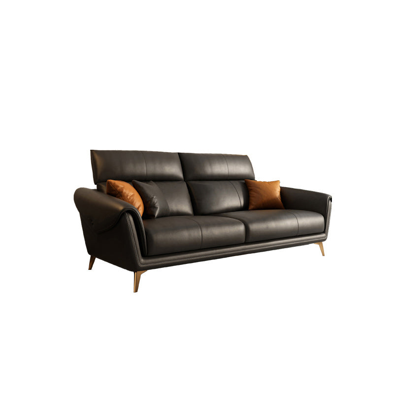 Contemporary Black Sewn Pillow Back Sloped Arm for Living Room Sofa