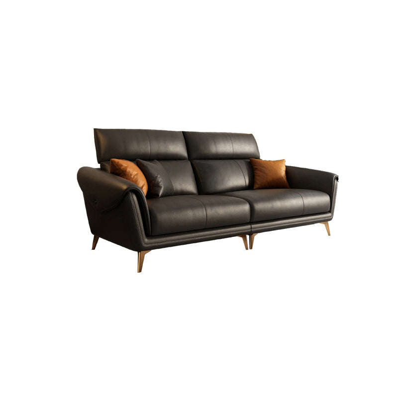 Contemporary Black Sewn Pillow Back Sloped Arm for Living Room Sofa