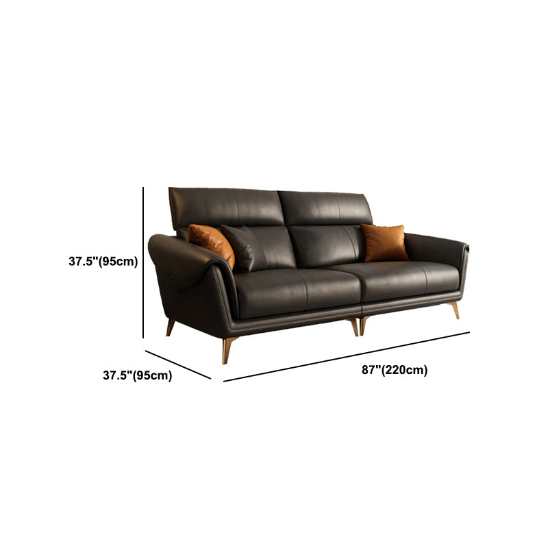 Contemporary Black Sewn Pillow Back Sloped Arm for Living Room Sofa